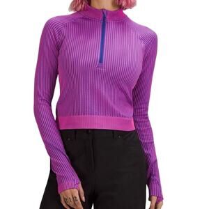 Lululemon Rest Less Cropped Ribbed Striped Half Zip in Psychic/Sonic Pink Size 2